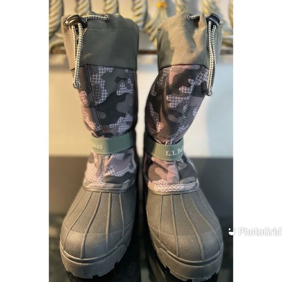 L L Bean Green Camo Snow boot Hook & Loop Closure Wool Lined Waterproof Y6 W 8 - Picture 1 of 12